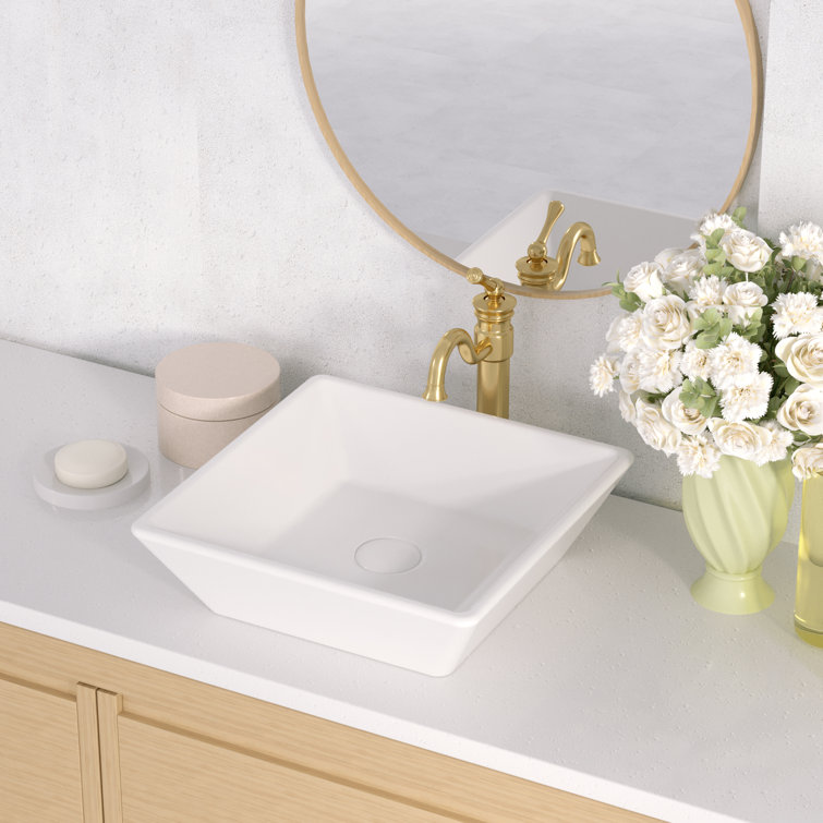 Deervalley 400Mm White Ceramic Square Countertop Basin Bathroom Sink & Reviews Wayfair.co.uk